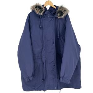 Woman Within Down‎ Blue Parka Puffer Faux Fur Jacket Size 4X Outdoor Winter